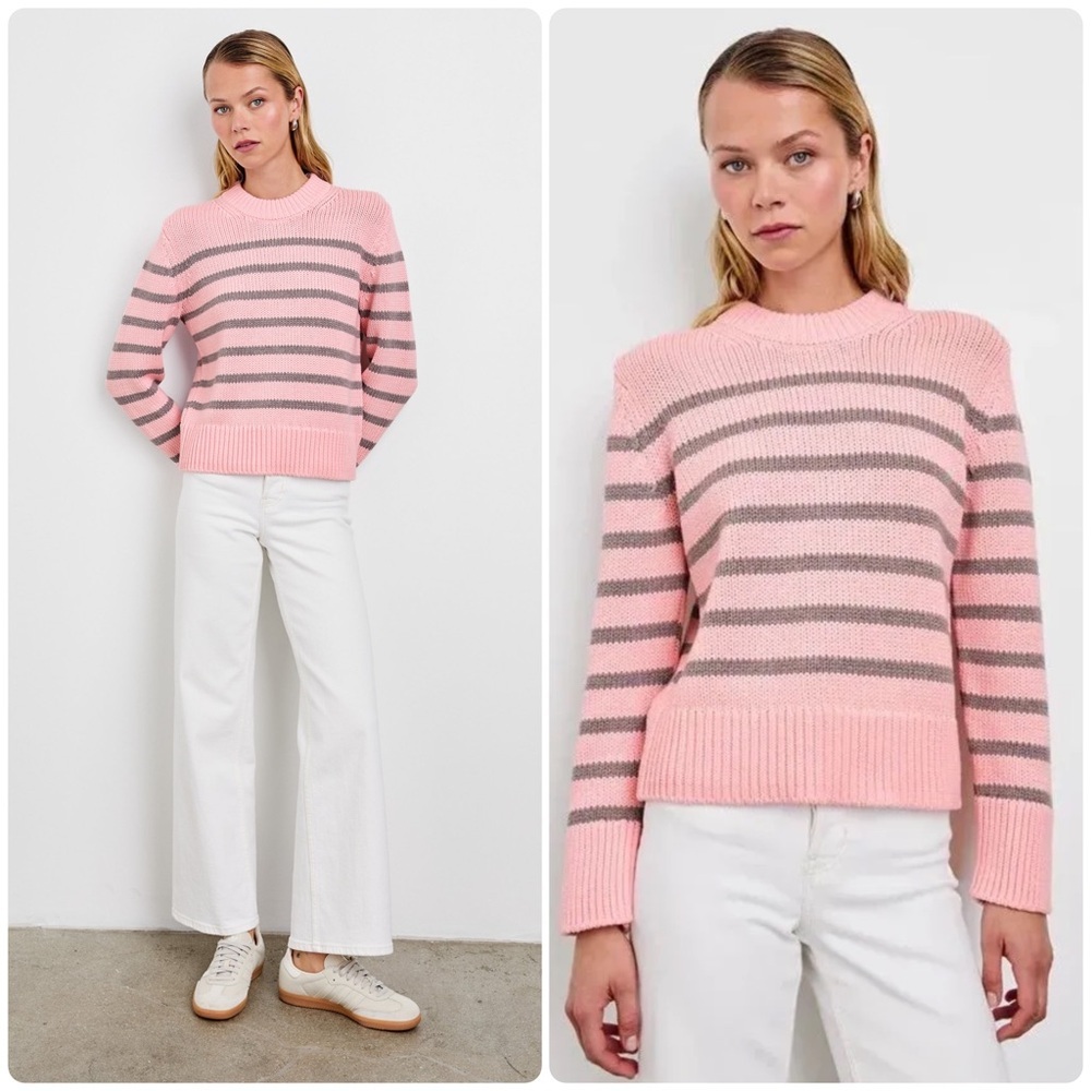 New! Rails Alise Pink and Gray Heather Striped Cotton Sweater 🌸 XL